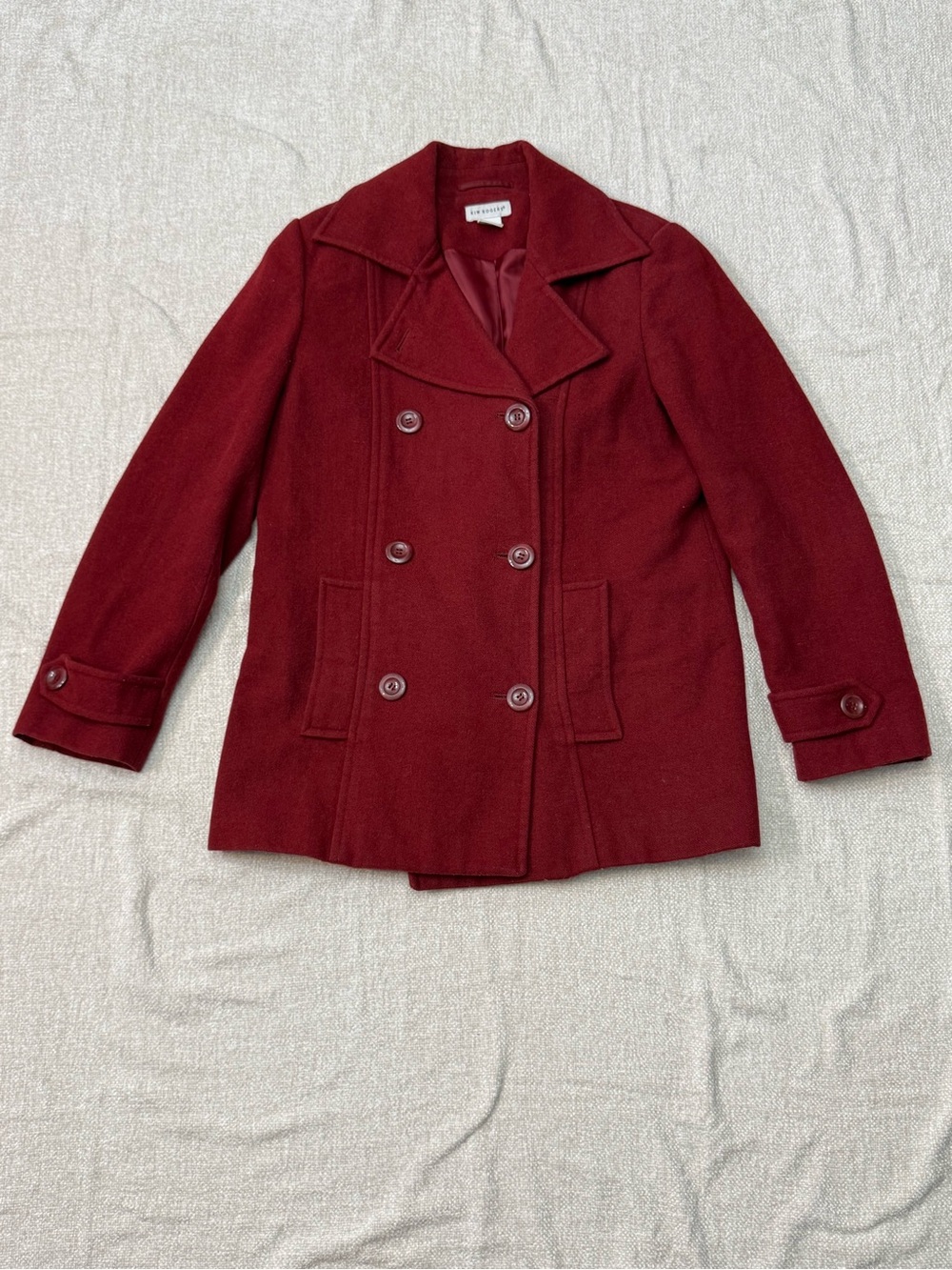 Kim Rogers Double-Breasted Peacoat in Deep Red